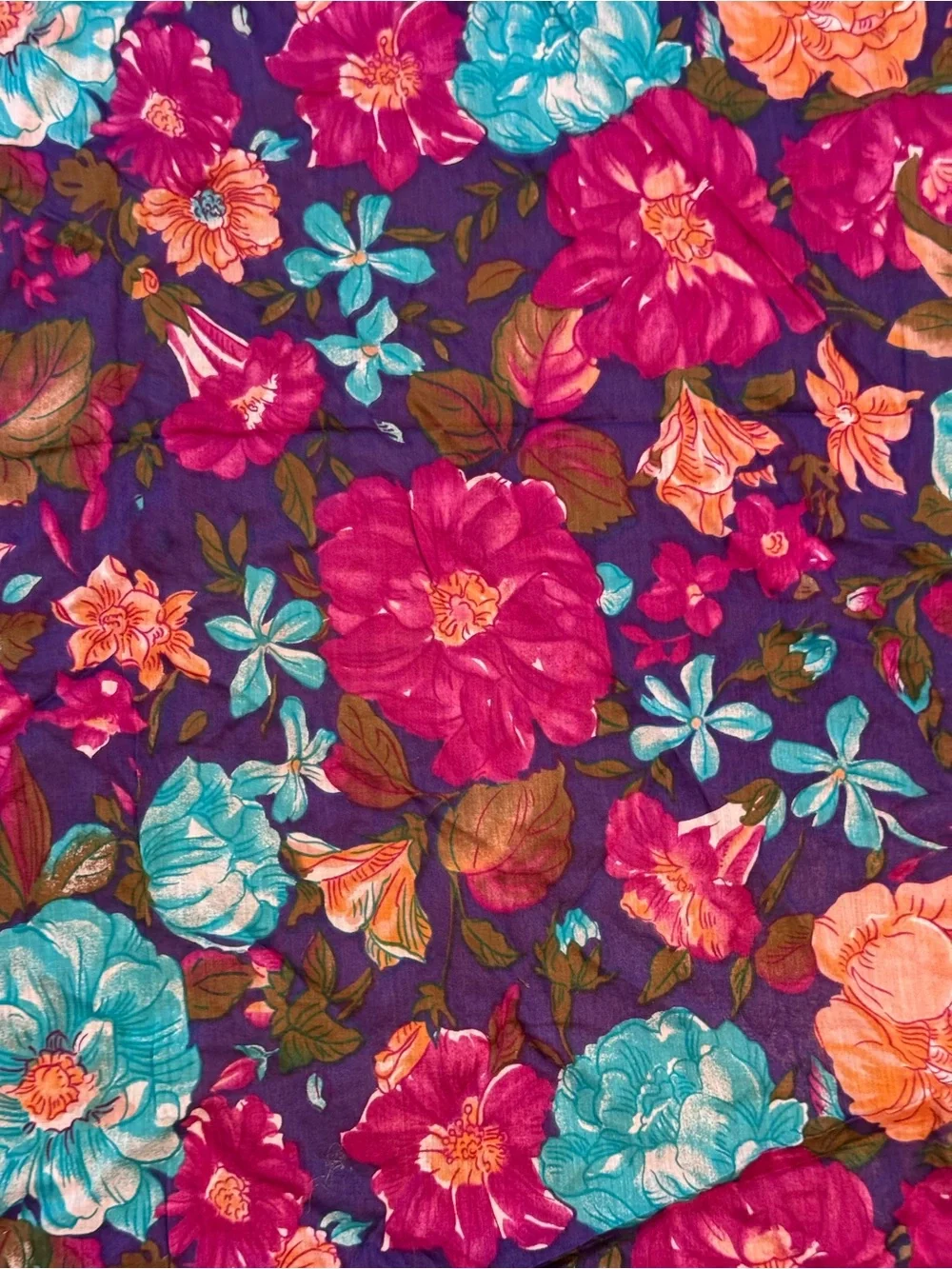 Vintage Albert Nipon Floral Square Scarf 33” Purple Pink Blue Statement Neck